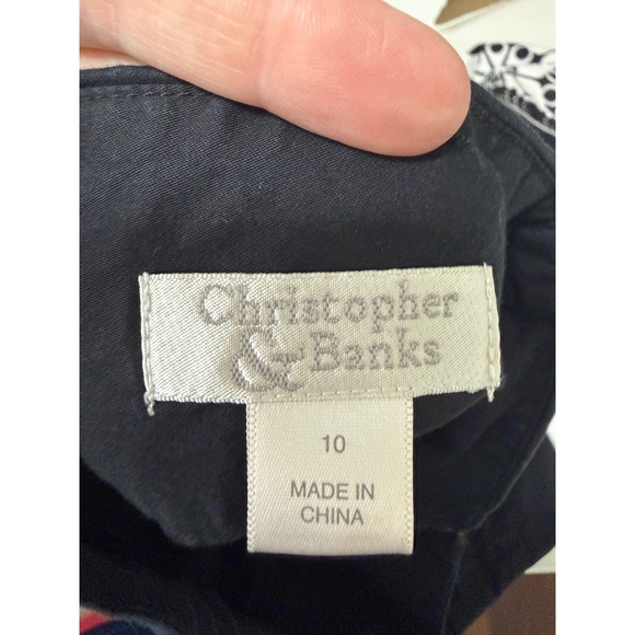 Christopher & Banks Black White Geometric Floral Border Print A-Line Skirt 10 - Picture 4 of 7